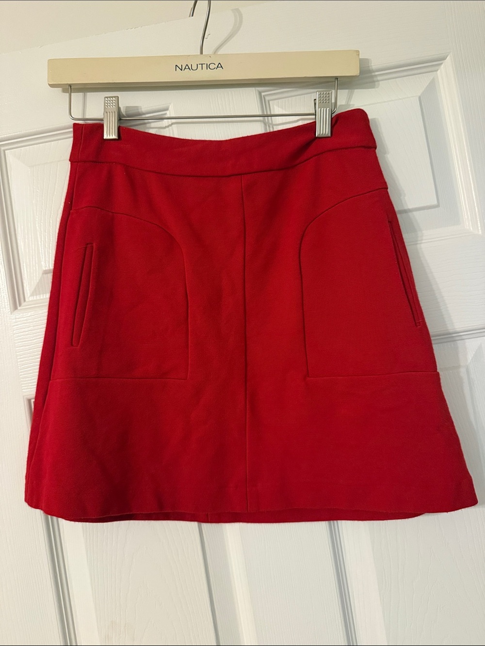 Maeve by Anthropologie   Bright Red A-Line Mini Skirt with flat side pockets